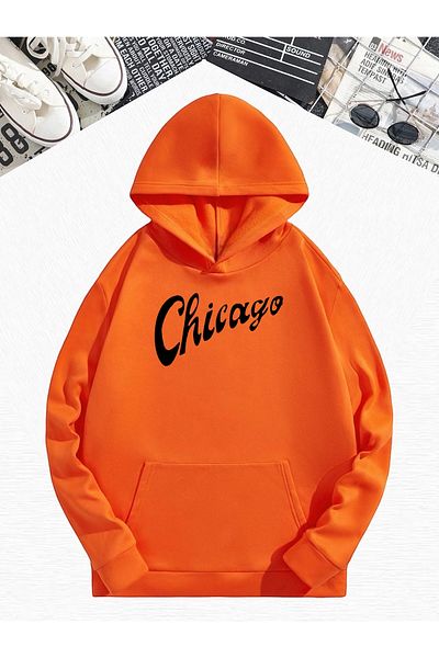 BENROMA Оранжев суитшърт с надпис Chicago Oversize