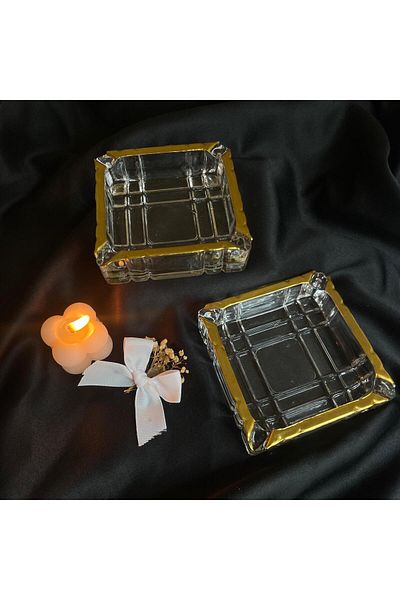 Zeryas Home 2 Pieces Gold Square Ashtray
