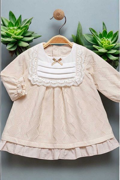 dinamik çocuk Floral Embroidered Bow Detailed Patterned Fabric Dress for 0-2 Years Old Children