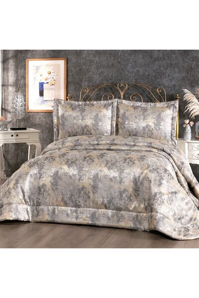 Solinas Collection Elegante Viviana Gri - Vizon Çift Kişilik Çeyizlik Yatak Örtüsü