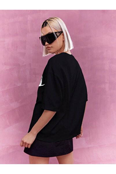 Bengi Clothing Organikus pamut fekete oversize nyomott rövid ujjú póló