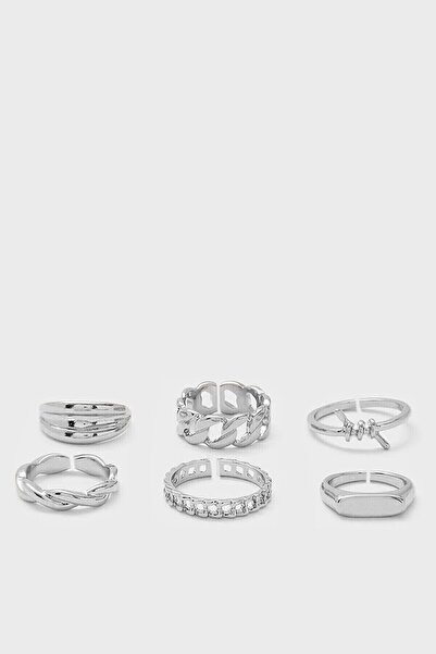 Ervalina مجموعة حلقات فضية اللون قابلة للتعديل مكونة من 6 قطع