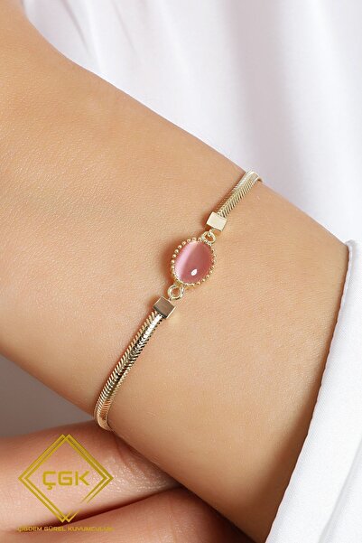 Çgk Çiğdem Gürel Kuyumculuk Balık Sırtı Pembe Opal Taşlı Altın Bileklik