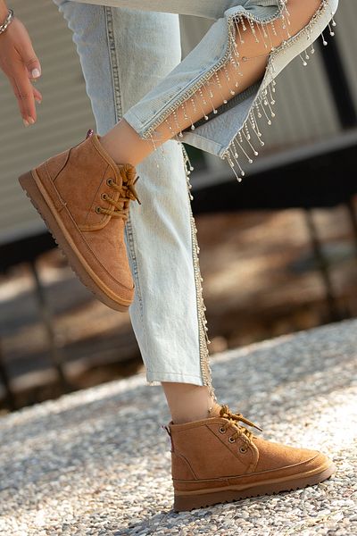 ELLOLİTA LUXURY SHOES Άνετα Γυναικεία Μποτάκια - Μίνι Γούνινη Επένδυση, Χαμηλή Σόλα, Κορδόνια