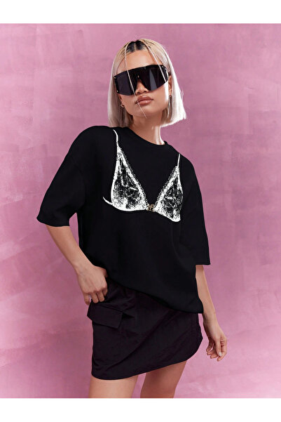 Bengi Clothing Organikus pamut fekete oversize nyomott rövid ujjú póló