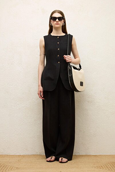 Manuka Lněná vesta na knoflíky černá