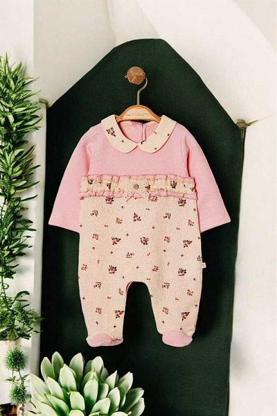 dinamik çocuk 0-12months Baby Collar Ruffle and Bow Jumpsuit - Bottom Snap Booties