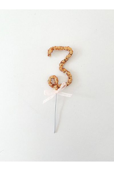 COOLMINIES 3 Year Old Birthday Decoration Sequined Gold Cake
