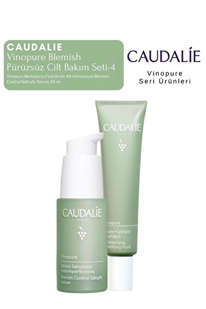 Caudalie Vinopure Blemish Pürüzsüz Cilt Bakım Seti -4 | Serum -Krem Orijinal Boy