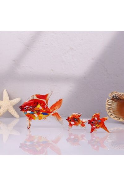 ADAMODART Ebruli Balık 3'lü Cam Biblo - Kırmızı