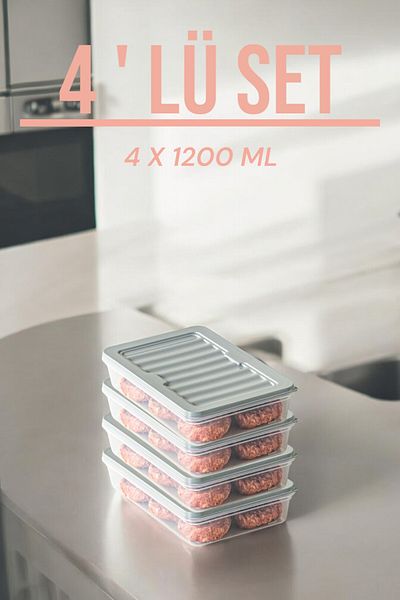 NY HOME 1200 ML Freshbox Set of 4 Gray Storage Containers Suitable for Microwave and Diffraction
