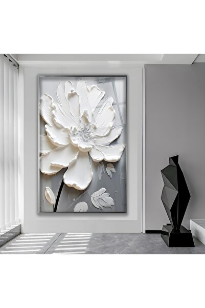 EMYA HOME Tablou din sticlă cu trandafiri albi cu cadru metalic