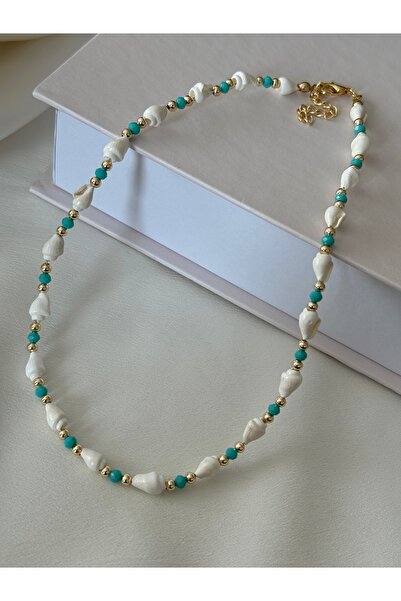 HERCY Seashell Patterned Necklace - Crystal Beaded, White and Summer Model