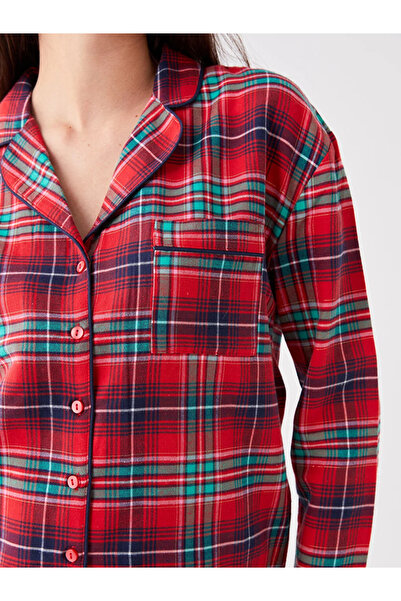 LC Waikiki LCW DREAM - Plaid Print Shirt Collar Long Sleeve Women's Pajamas Set