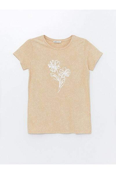LC Waikiki LCW Damen-T-Shirt – Rundhalsausschnitt, bedruckt, kurze Ärmel