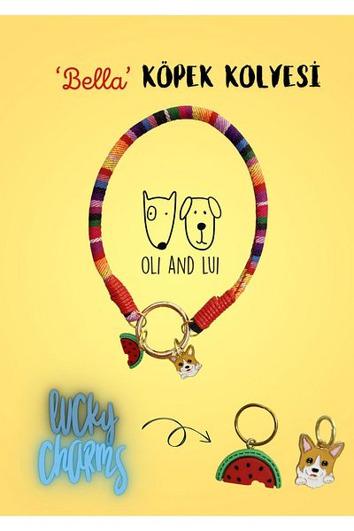 Oli and Lui BELLA Colorful Striped Dog Necklace - Cute Charm Detail