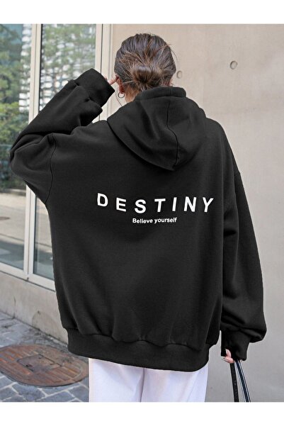 EFFRENATU Oversize Unisex Print Hooded Sweatshirt