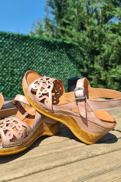 İNZE AYAKKABI Edremit- Powder Laser Genuine Leather Sandals
