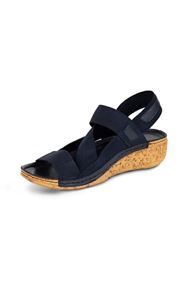 İNZE AYAKKABI Selimiye- Black Elastic Genuine Leather Sandals