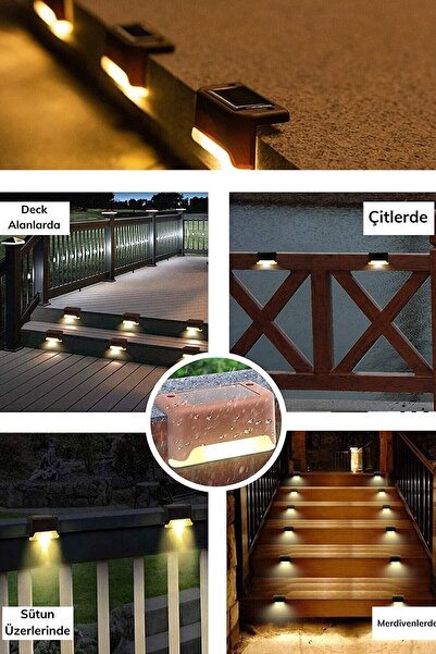BEYZANA Solar Güneş Enerjili Köşebent Merdiven Veranda Bahçe Led Lamba Tekli ...