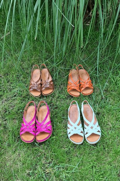 İNZE AYAKKABI Pomegranate Flower Band Braided Genuine Leather Sandals-model: Fulya