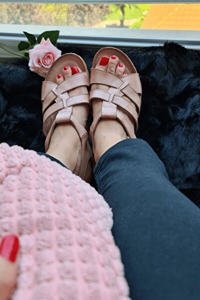 İNZE AYAKKABI Powder Pink Strappy Genuine Leather Sandals-model:rose