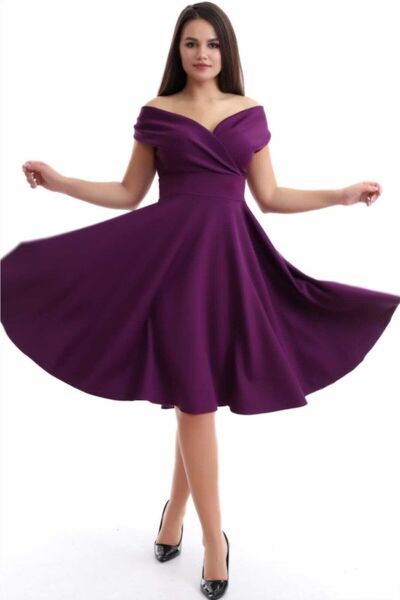 Fasmia Rochie de culoare prune cu decolteu barcă F107