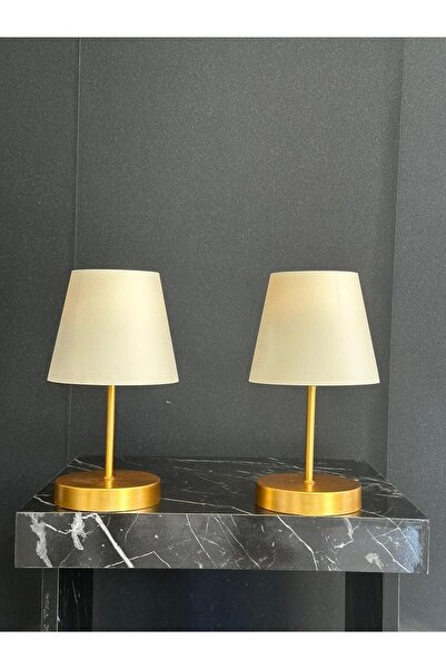 retro home design Gold Ayaklı Beyaz Şapkalı Pilli İki Adet Aç Kapa Butonlu Ab...