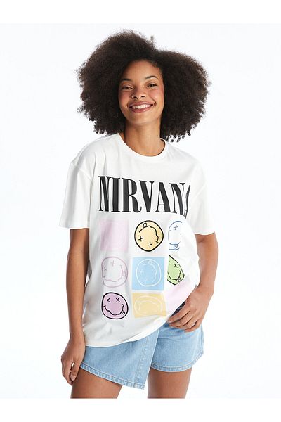 LC Waikiki Koszulka damska Nirvana Printed LCW - okrągły dekolt, krótki rękaw