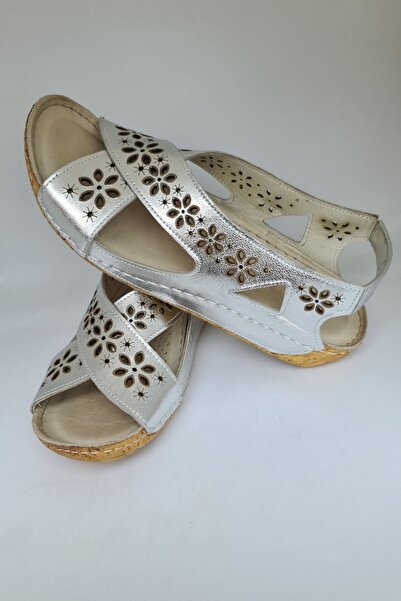 İNZE AYAKKABI Lame Laser Cut Genuine Leather Sandals-model: Orchid
