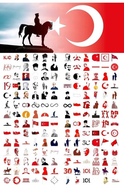 Etiketçi Paşa 350 Adet Mustafa Kemal Atatürk Sticker - Türk Bayrağı, Vatan, T...