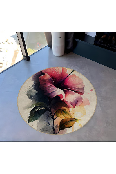 Rugs Modern Halı Mira Round Watercolor Look Decorative Carpet with Colorful F...