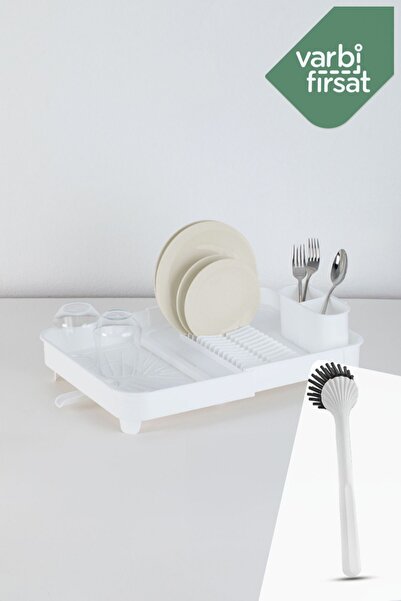 Retractable Sliding Plate Holder Dish Basket Drying - Dish Brush Set / White