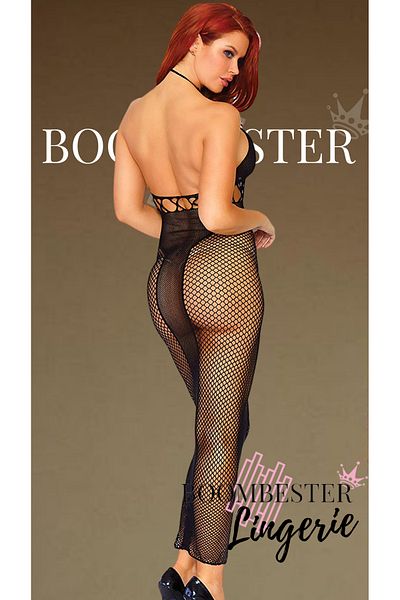 BoomBester Μαύρο φανταχτερό διχτυωτό γυναικείο μακρύ φόρεμα - κρεμαστό λαιμό
