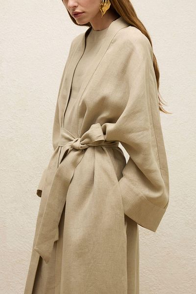 Manuka Lange Kumono-Jacke aus Leinen