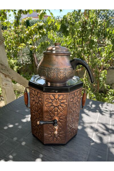 Sultan Sedir Otantik Bakır Semaver – Eskitme Bakır Demlikli - Sekizgen Amasya...