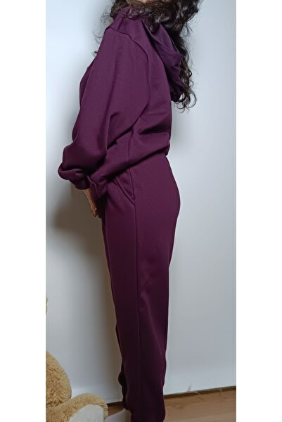 AMORE PASSİON Mor Kadın Unisex Kapüşonlu Üç Iplik Oversize Eşofman Takımı