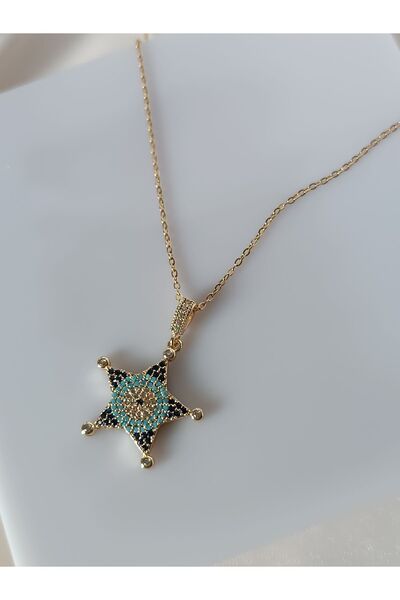 La fee aksesuar Çelik Kolye Zirkon Taşlı Nazar Boncuklu Yıldız