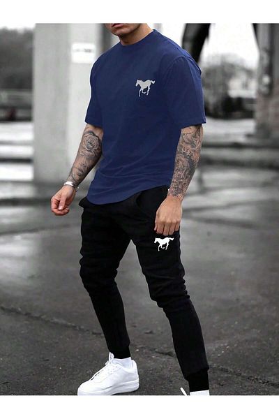 DAXİS Sportwear Company Tricou și pantaloni de trening oversize cu decolteu triplu - Set de trening cu tricou de jogger, de jos, de sus