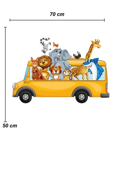 Sepet Yıldızı Otobüsteki Hayvanlar Çocuk Odası Duvar Sticker 70x50 cm
