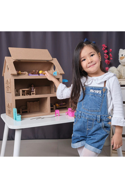 hedefixtoys بيت الدمى الخشبي مع 15 قطعة من الأثاث - للأطفال