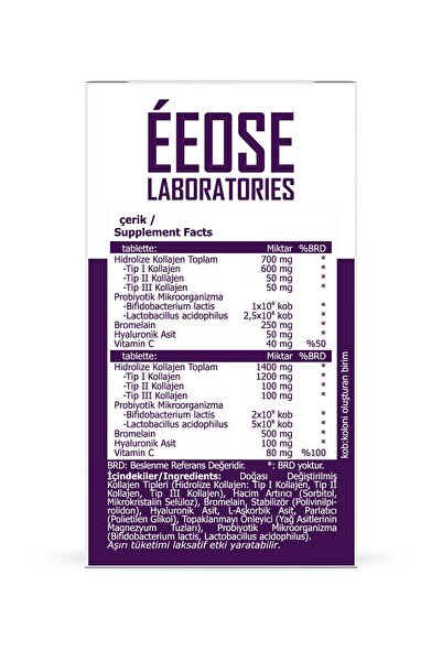 Eeose 30 Tablets Multiform Collagen - Bromelain, Hyaluronic Acid and Probiotic