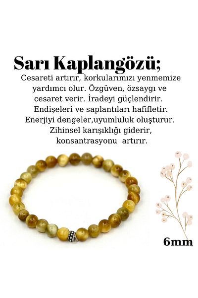 GÜMÜŞ VE TAŞ EVİ 6mm Yellow Tiger Eye Bracelet