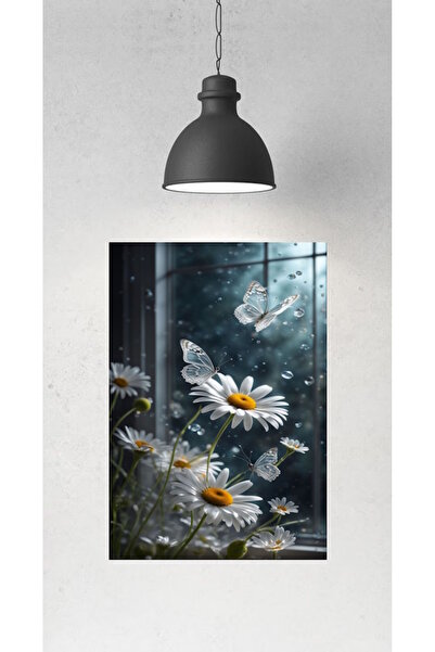Tunax TABLIE PE PÂNZĂ CU FLUTURI ȘI MARGARETE, CADOU, DECOR PENTRU CASĂ, PERE...