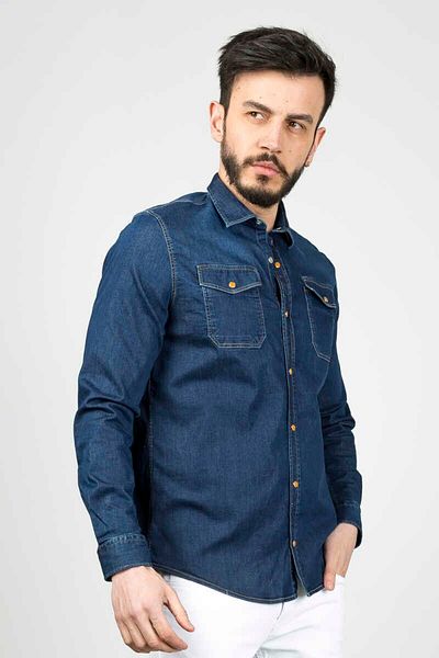 Cazador Ανδρικό πουκάμισο CAZ 2704 Denim - Μπλε, Πακέτο Πλυμένο