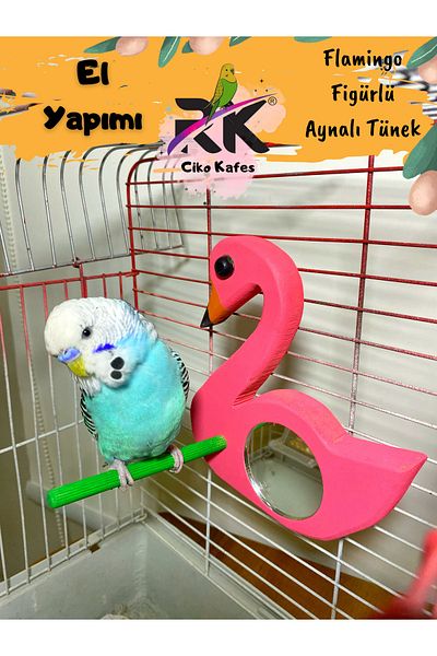 Ciko Kafes Flamingo Patterned Mirrored Bird Perch