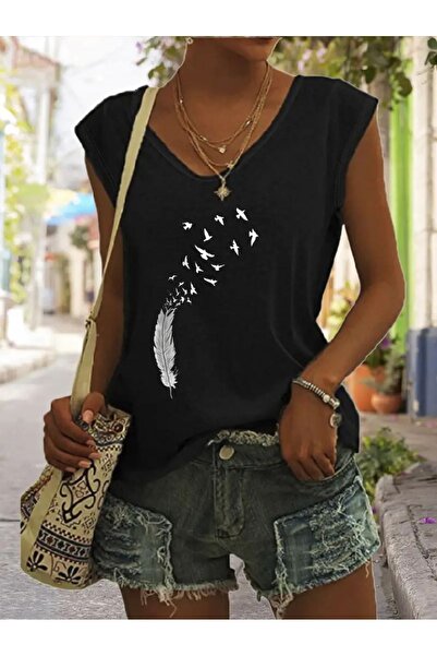 mercoledi تي شيرت نسائي كاجوال كبير الحجم برقبة على شكل حرف V