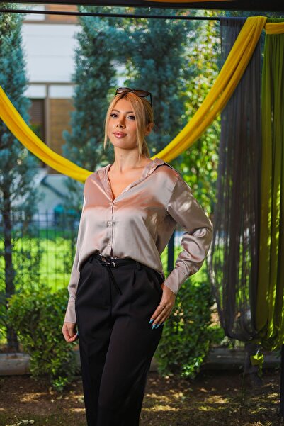 Belle Butik Bej Saten Gömlek