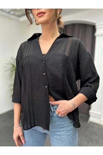 Fashionbox KADIN OVERSİZE TRANSPARAN GÖMLEK