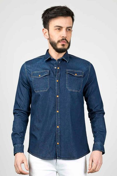 Cazador Ανδρικό πουκάμισο CAZ 2704 Denim - Μπλε, Πακέτο Πλυμένο